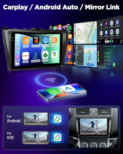 NHOPEEW 4+128G Radio para Coche para Mazda 6 2007-2012 con Carplay Android Auto - Pantalla incell de 9 Pulgadas Compatible con WiFi GPS Control en el Volante+Cámara de Marcha atrás