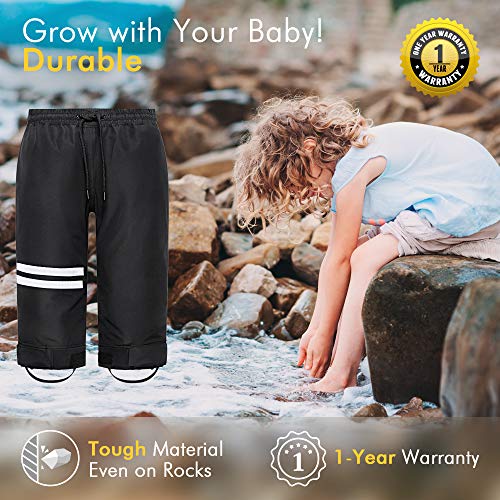 HAPIU Kids Rain Pants,Toddler Waterproof Pants,Black,3T - Thumbnail 4