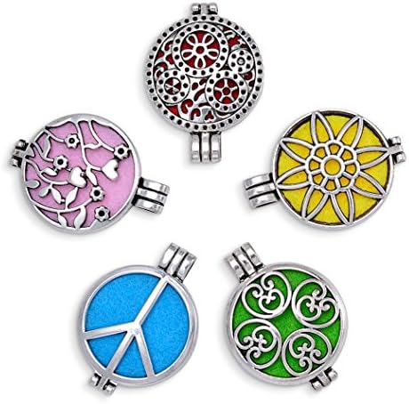 5pcs Mix Style Antique Silver Lockets Essential Oil Diffuser Charms Pendant