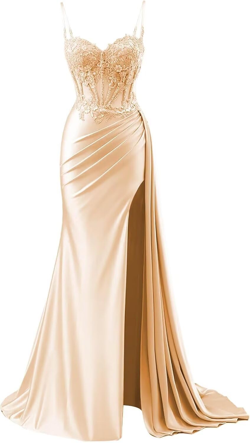 INEWER Rose Gold Lace Appliques Prom Dress Plus