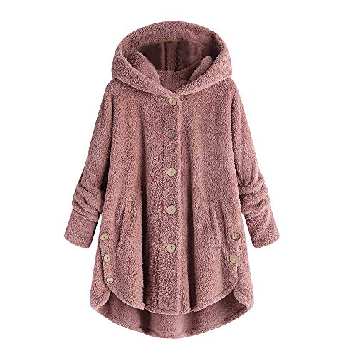 XOWRTE Women's Button Fluffy Tail Hooded Loose Sweater Coat Fall Winter Jacket Overcoat Outwear