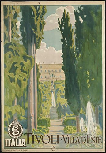 XINTING Italy Travel Tourism Tivoli. Villa d'Este,High Resolution Vintage Kraft Poster, 12 x 16 Inches(A3)