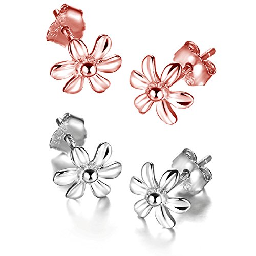 925 Sterling Silver Daisy Small Rose Flower Stud Earring