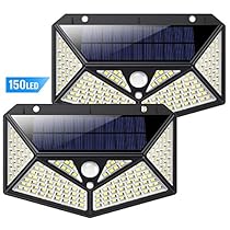 Luz Solar Exterior 150 LED, kilponen [Versión Innovadora 2200mAh] Foco Solar Potente con Sensor de Movimiento y 3 Modos de Iluminación Lámpara Solar Exterior Impermeable Luces Solares Jardín 2-Paquete