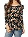 Allegra K Women's Scoop Neck 3/4 Puff Sleeves Printed, Navy Blue, Size 10.0
