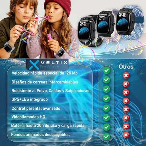 VELTIX®️ Nuevo Reloj Inteligente Niño X Pro 4G + 2 Correas Gratis | Smartwatch Niños con GPS Y Llamadas | Reloj Inteligente Niña | Reloj con GPS | Reloj para niños con VIDEOLLAMADAS (Premium)