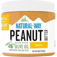 Natural Way Peanut Butter, Honey, (1) 16 Ounce Jar - Made with Olive Oil, No Hydrogenated Oils, Non-GMO, Gluten Free