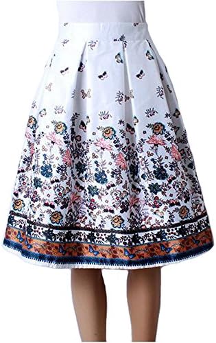 Women's Vintage Audrey Hepburn Style Pleated Swing Skirts (One Size Fits Most, 2046 Butterfly pattern - white)