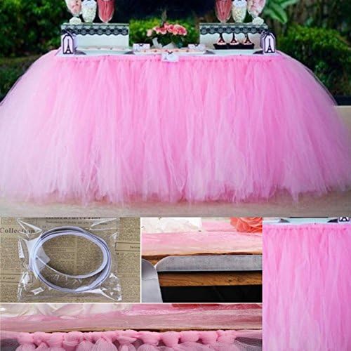 Tutu Tulle Table Skirt, Tablecloth Skirt Suitable For Wedding Party Baby Bathing Birthday Cake Table Girl Princess Decoration(Pink)
