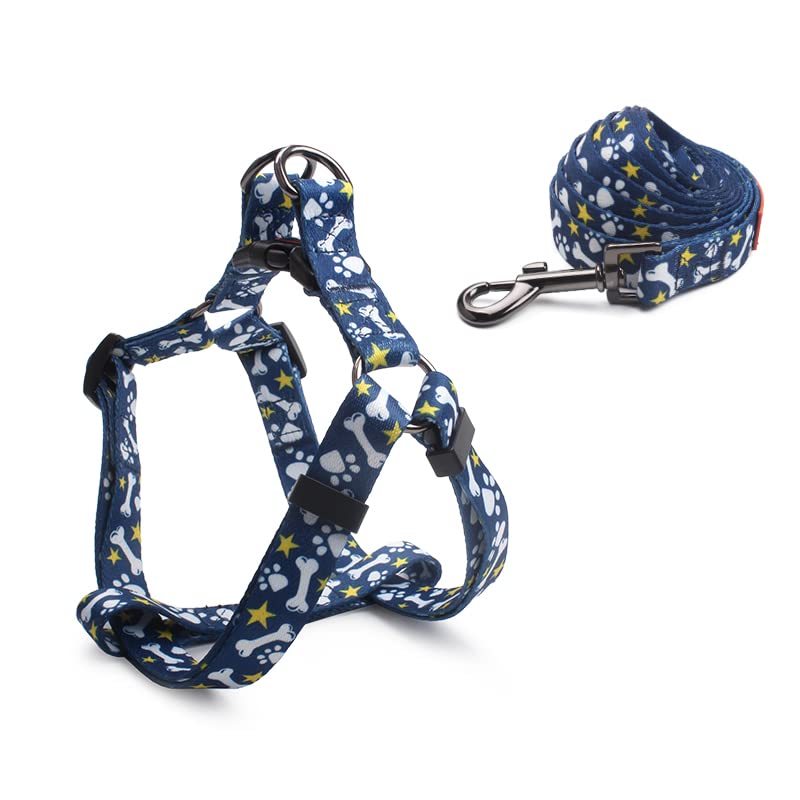 Cosyhome London Dog Harness Leash Set, Breathable,Adjustable,Dog Lead and Harness No Pull Small Medium Large dog (blue bones, m)
