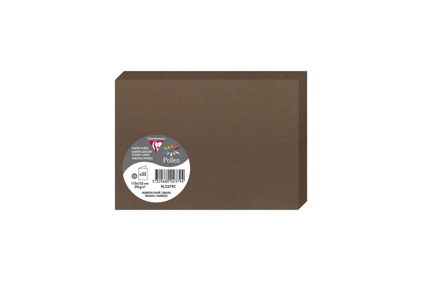Clairefontaine 2379C Pack of 25 Double Cards Format C6 11x15,5cm 210gsm colour Taupe Brown Invitation Correspondence Boards Pollen Range Smooth Premium Paper