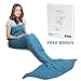 AmyHomie Mermaid Tail Blanket, Crochet Mermaid Blanket for Adults Soft All Seasons Sleeping Blankets Gift for Women(Blue,Adults)
