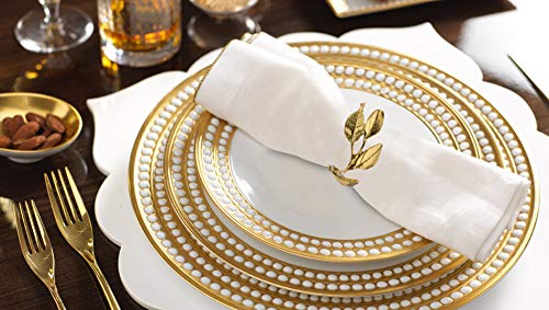 Decozen Napkin Rings for Dining Table Kitchen Table Coffee Table in Leaves Design Gold Finish Al Fresco Dining for Everyday Use Dinner Party and Occasional Use - Set of 6