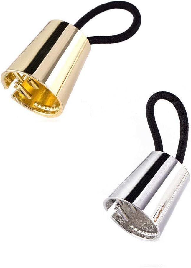 2 PCS Metal Hair Ties Gothic Punk, Women Girl Metal Elastic Hair Clips Ponytail Hair Cuff Headwear Hair Band Hair Holder Gold Silver