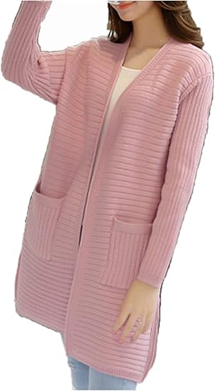 Amazon エンジェルムーン ロングカーディガン レディース ニット 長袖 ボーダー ポケット付き リブ コーディガン カーディガン ボレロ 通販