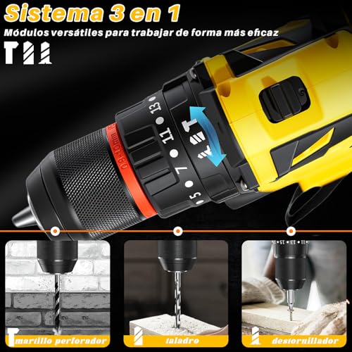 Brushless Drill Driver Battery, 21 V Percussion Drill, 70 Nm Max with 2 Batteries 2.0 Ah, 25 + 3 Pairs, 2 Speeds, LED Light, Electric Screwdriver for Screwing and Drilling Wood, Plastic and Metal