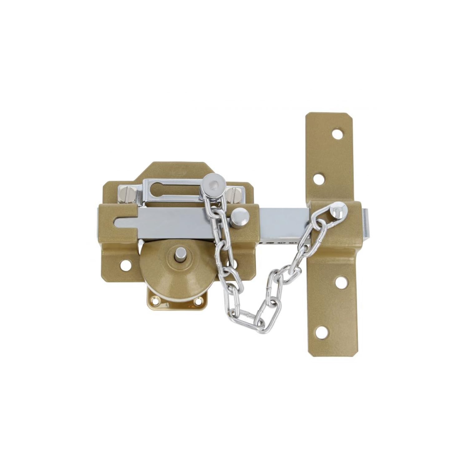 Amig - Surface-Mounted Bolt with Round Cylinder, Latch, and Chain Mod. 1C | 105 x 170 mm | Security Lock with Key and Retainer | Includes 5 Dimple Keys | Silver Steel