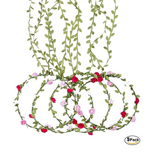 Bohemia Flower Crown Floral Headpiece - AWAYTR 5 PC Multicolor Women Girl Flower Headband Bridal Headdress Wedding Hair Accessories (Mix-color)