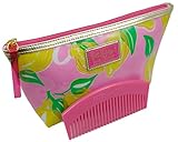 Estee Lauder Lilly Pulitzer Vinyl Pink Yellow MakeUp Cosmetic Bag + Pink Comb
