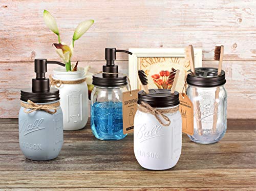 Mason Jar Toothbrush Holder - Bronze - with Genuine Glass 16 Ounce Ball Mason Jar for Regular Mouth Mason Jar ， Premium Rust-proof 304 Stainless Steel - Rustic Farmhouse Decor Bathroom Accessories - Thumbnail 5
