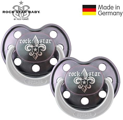 ROCK STAR BABY® by Tico Torres - Silicone Orthodontic Baby Soother - Size 2 for 6-18 months - 2 Pack - Dummy with travel cover - Fleur de Lis dark