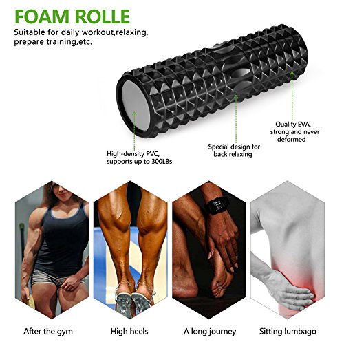 6 in 1 Premium Massage Foam Roller Kit 18" Large Foam Roller with Muscle Roller Stick 2 Massage Balls & 1 Resistance Band for Physical Therapy Injury Prevention Stretching Yoga & Trigger Point