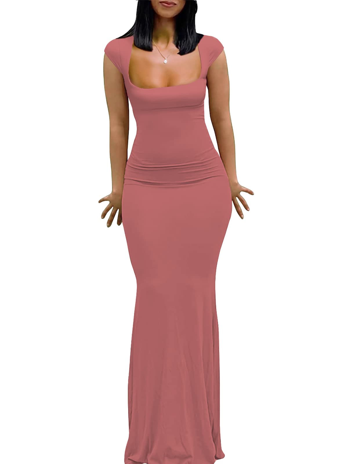Photo 1 of Birthday Dresses for Womens 2025 Pink Sexy Bodycon Skim Dupes Maxi Lounge Tight Elegant Wedding Guest Fishtail Long Dress M