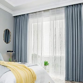 Blue Double Layer Blackout Curtains Blackout Bedroom Thickening