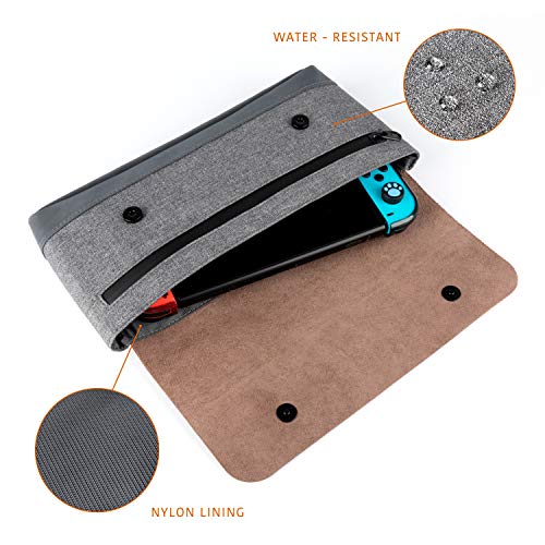 Comfyable Carrying Case Fit for Nintendo Switch with 6 Game Slots, Portable Travel Pouch Protective Waterproof Cover with Pocket for Accessories, Dark Gray & Brown