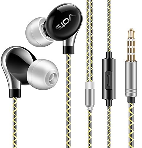 Vost In ear Headphones Wired Earphones Noise Cancelling Earbuds Bass Metal headsets with Microphone Button control For Sports Running Gym Exercise Jogging (Silvery)