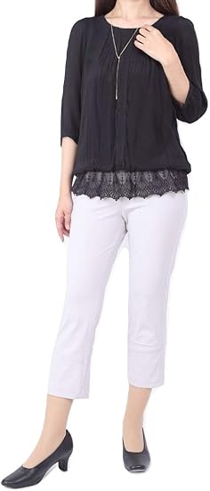 Amazon 涼しいパンツ 夏 接触冷感 クロップド ウエストゴム プルオン サブリナパンツ ズボン Uvカット 7分丈 ロングパンツ 通販