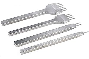 Diamond Lacing Stitching Chisel Set, 4PCS 1/2/4/6 Prong DIY Leather Craft Tools Hole Punches Perforate Craft Kits (White Stee