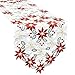 Simhomsen Large Christmas Poinsettia Table Runner for Holiday Decorations, Embroidered Holly Leaves, Thick Fabric (15 × 107 inch)