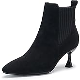 youngshow Womens Ankle Boots Pointed Toe Kitten Heels Booties Winter Knit Low Heel Dressy Booties