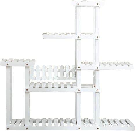 Amazon Co Jp 木製はしごフラワーラック 6棚 多段屋内 屋外庭の階段植物ポットディスプレイホルダースタンド収納コーナー棚 オフィス バルコニー用 白 ホーム キッチン