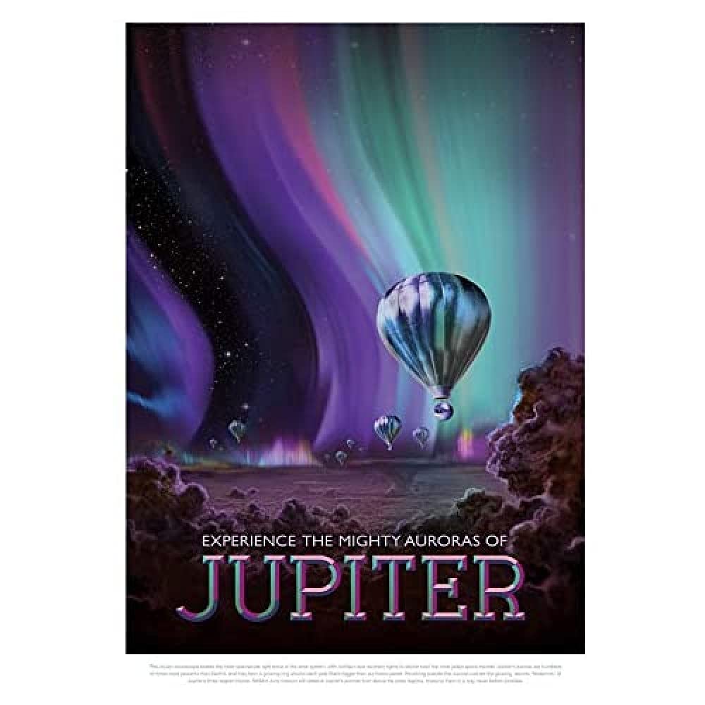 Jupiter Mighty Auroras NASA Space Tours Travel Art Print Canvas Premium Wall Decor Poster Mural