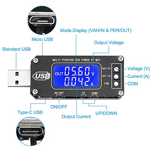 PEMENOL DC-DC USB Step UP/Down Power Supply Module 3.5V-12V to 1.0V-24V Adjustable Boost Buck Converter Voltage Regulator Board Digital Display Voltmeter Ammeter Power Time Battery Capacity Tester