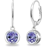 Earrings for Women, Birthstone Earrings, Genuine or Synthetic Gemstone Earrings, 6mm Round Bezel Set Leverbacks, Dangle Earrings for Women, Sterling Silver Earrings or Gold Flash Silver Earrings