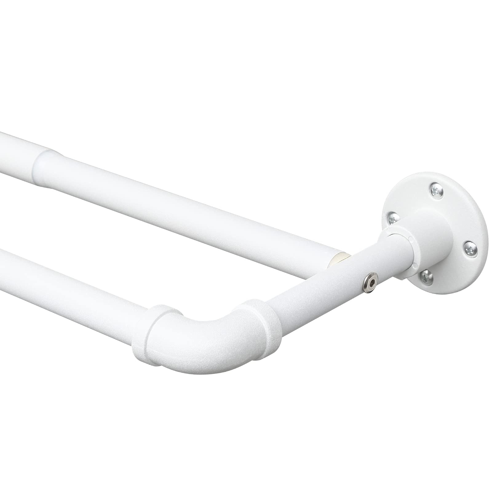 Harrms Industrial Double Curtain Pole, Curtain Poles for Eyelet Curtains, Matt White, 74-200cm, Extendable Metal Curtain Rod Blackout Room Darkening Curtain Pole for Bedroom Living Room