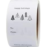 Boho Style Christmas Tree Gift Tag Stickers – 2 x 3 Inch Holiday Labels with Unique Tree Designs – 100 White Semi-Gloss Adhesive Tags, Eco-Friendly, Made in USA