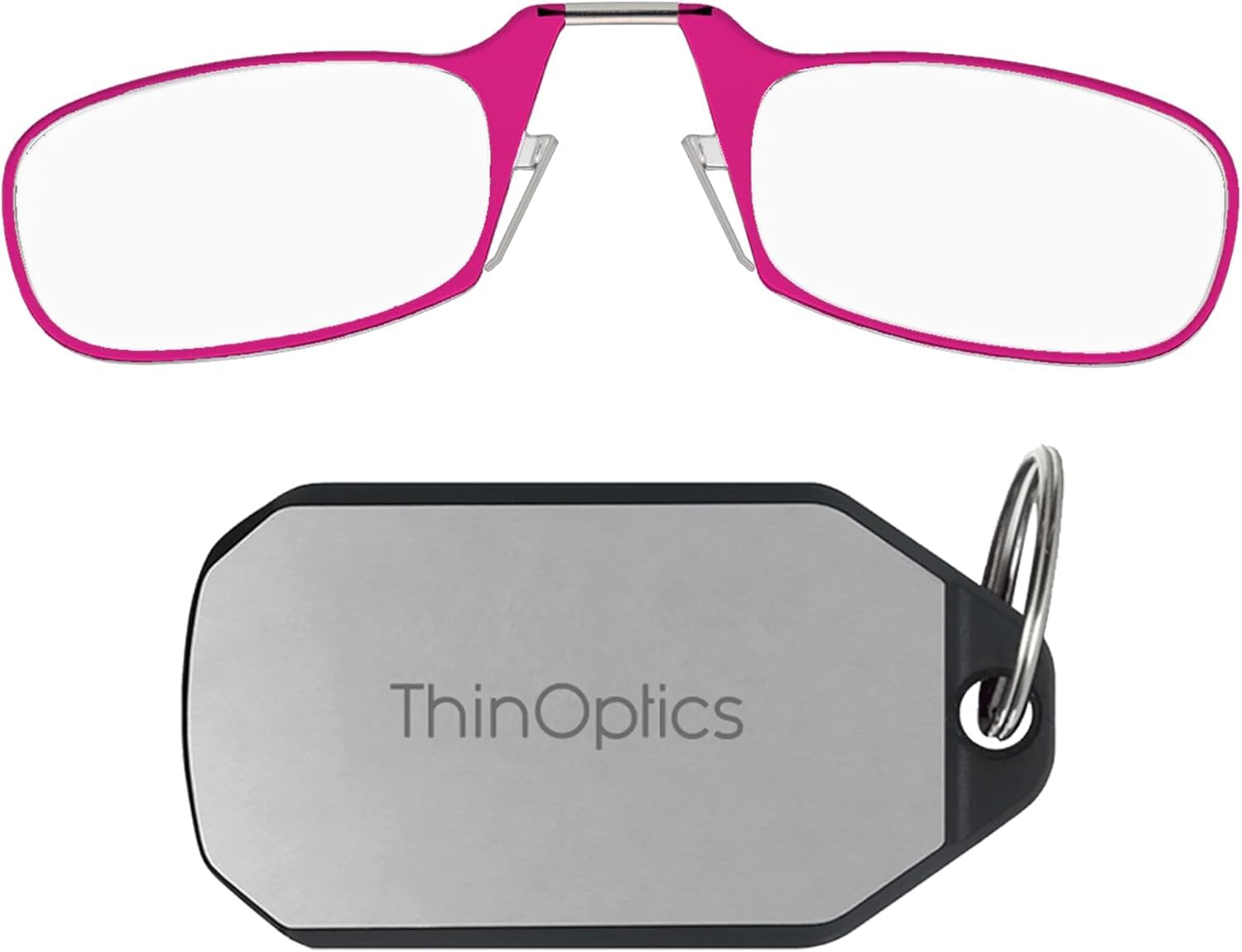 ThinOptics Folding Reading Glasses 1.0 with Keychain Case - Slim, Compact & Foldable Spectacles with Blue Frame - Armless Nose Clip Readers for Men & Women – Thin design with Keyring Attachment