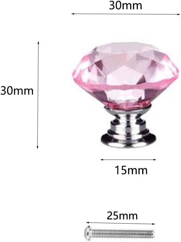Concisea 8pcs 30mm Crystal Knobs,Crystal Glass Diamond Shaped Door Knobs,Cabinet Door Drawer Knob Kitchen Dresser Wardrobe Pull Handle with Screws for Drawer Cabinet Furniture Kitchen Home(Pink) - Image 3