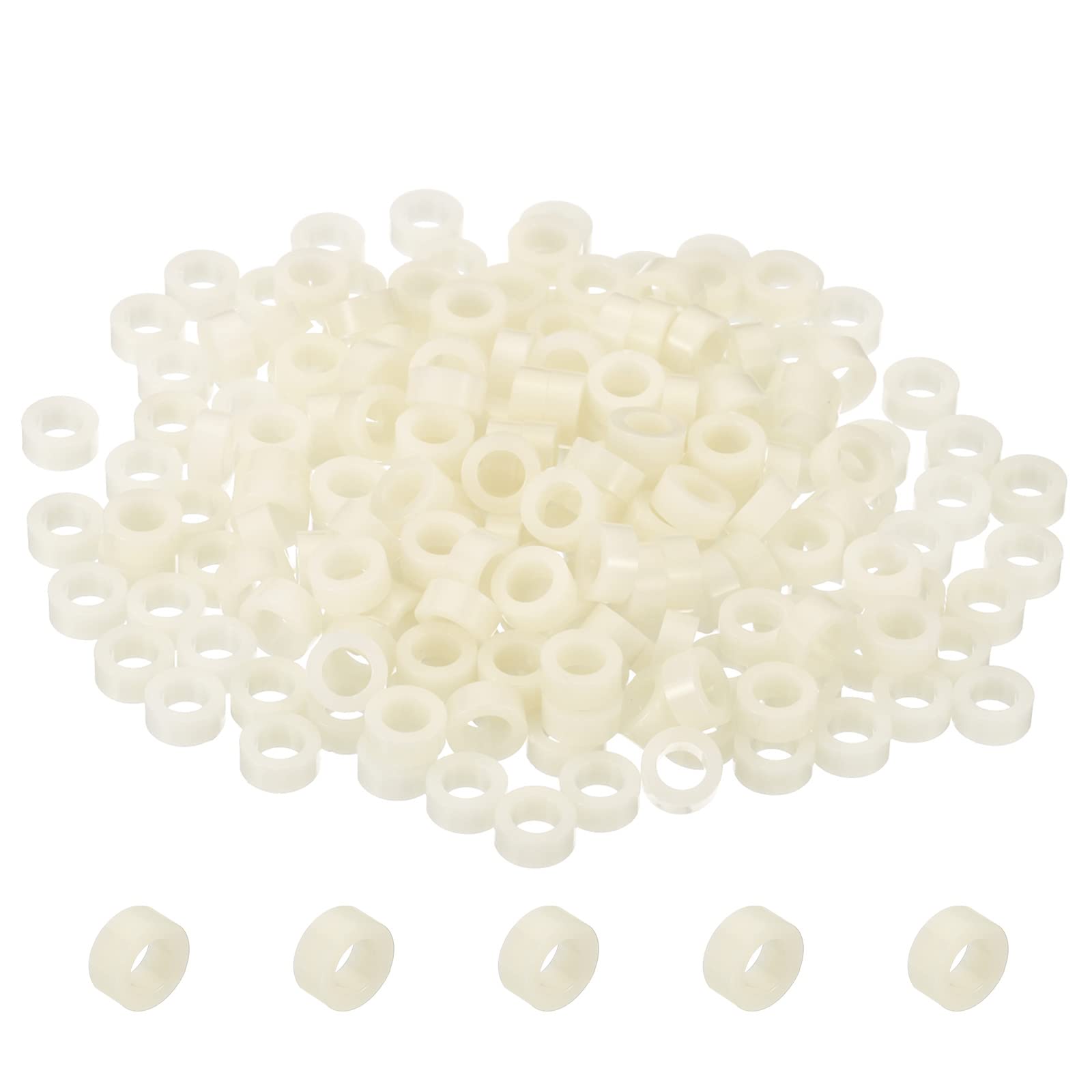PATIKIL 4.2mm ID x 7mm OD x 3mm L Round Spacers Washers, 200 Pack ABS Plastic Standoff Gaskets for M4 Hardware Screws Bolts for 3D Printer Electrical Outlet, Beige