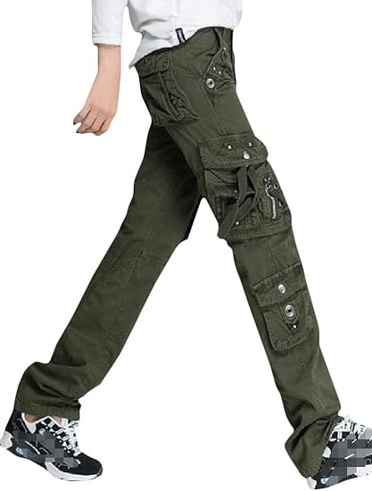 Women's Cargo Casual Pockets Pants Ladies Drawstring Straight Wide Leg Trousers | eBay