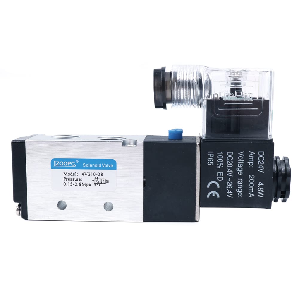 CENPEK Solenoid Valve 4V210-08 DC24V 2 Position 5 Way PT1/4inch Internally Piloted Acting Single Type Pneumatic Air Electrical Control