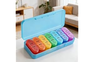 Portable Weekly Pill Organizer, Morning Evening Design with 7 Removable Compartments, BPA-Free Large Capacity Pill Case for S