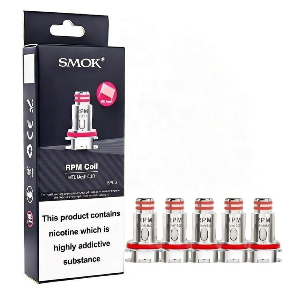 SMOK RPM Replacement Coils 0.3 Ohm [Pack of 5] - MTL, Single Mesh Coil Works With RPM40, RPM80, Nord and RPM2 Kit (RPD PODs), Rated 25W, Enhanced Flavor, Massive Vapor Production, No Nicotine