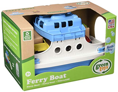 Green Toys Ferry Boat, Blue/White 4C - Pretend Play, Motor Skills, Kids Bath Toy Floating Vehicle. No BPA, phthalates, PVC. Dishwasher Safe, Recycled Plastic, Made in USA.