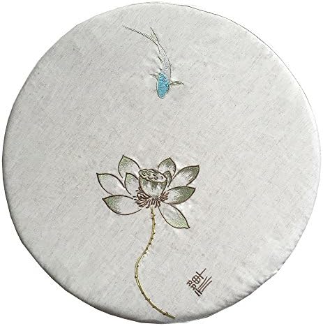 Nobildonna Linen Round 22"x22"x4" Embroidery Light Green Lotus Chinese Character Meditation Mat Tatami Futon Cushion Floor Cushions