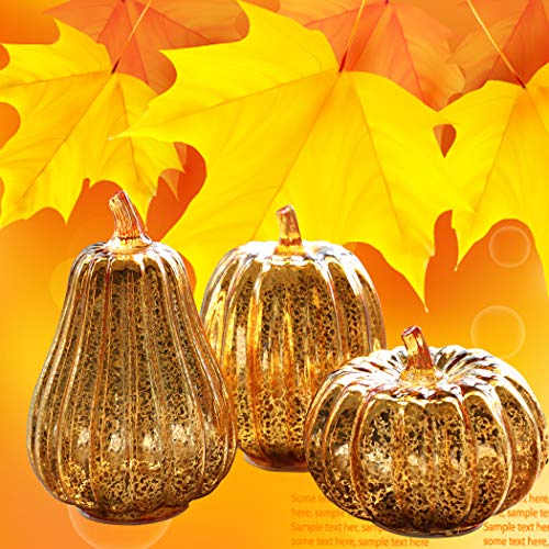 denlix Mercury Glass Pumpkins Lights, 5.5 Inches Decorative Pumpkin Decor, Battery Operated with Timer, Fall Autumn Tables Centerpieces Decoration for Home - Thumbnail 4